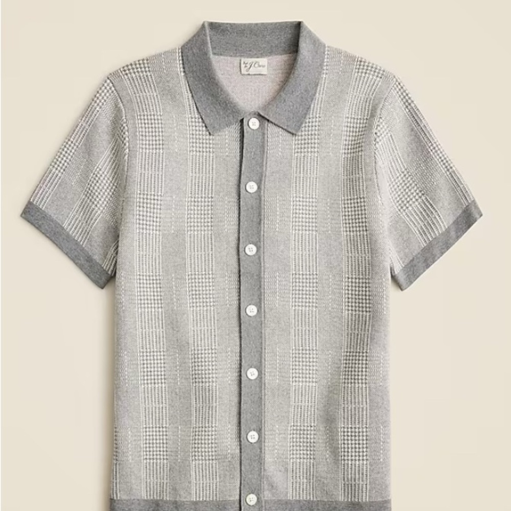 J. Crew Short Sleeve Sweater Polo in Cotton Windowpane Jacquard sz Lrg NWT
